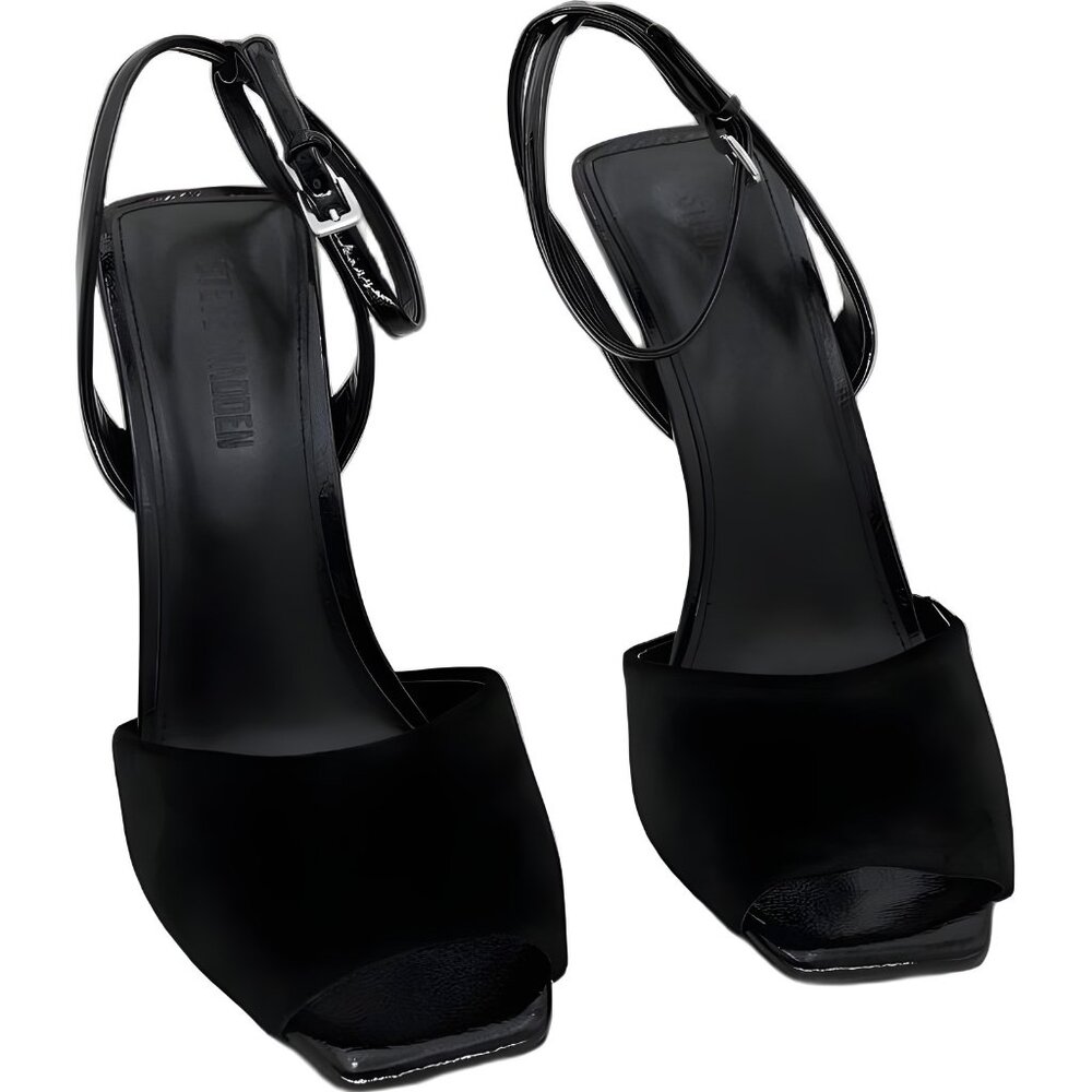 Steve Madden Lilac Peep-Toe Black Patent Slingback Sandals US 9.5M